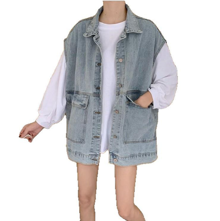 Damen lässige Denim-Weste mit großzügigen Taschen Drune