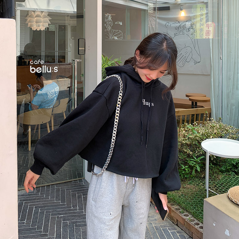 Damen lässiger Cropped Hoodie mit oversized Ärmeln Drune