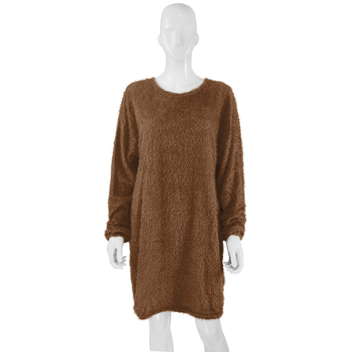 Damen Kuscheliges Oversize Plüsch-Kleid mit Rundhalsausschnitt Drune
