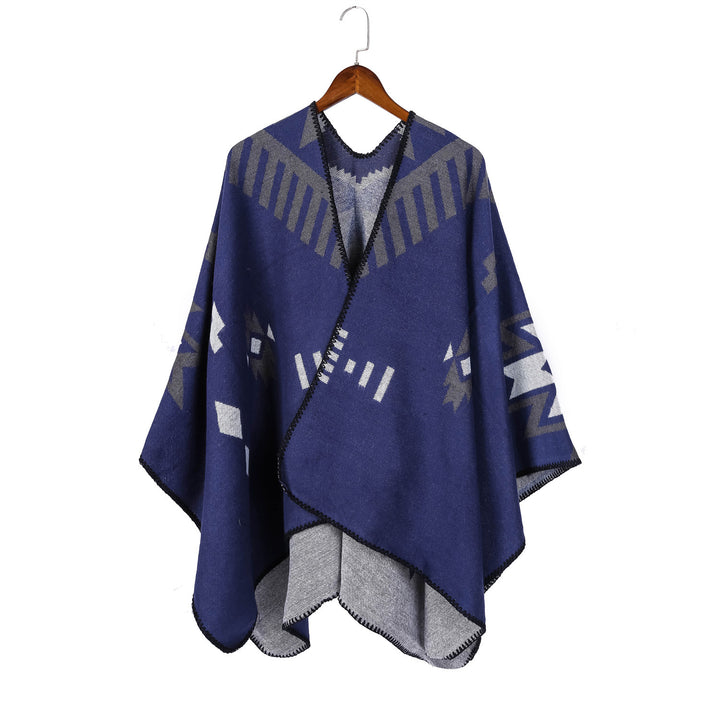 Damen Jacquard-Ruana-Umhang mit geometrischem Muster und Wendefinish Drune