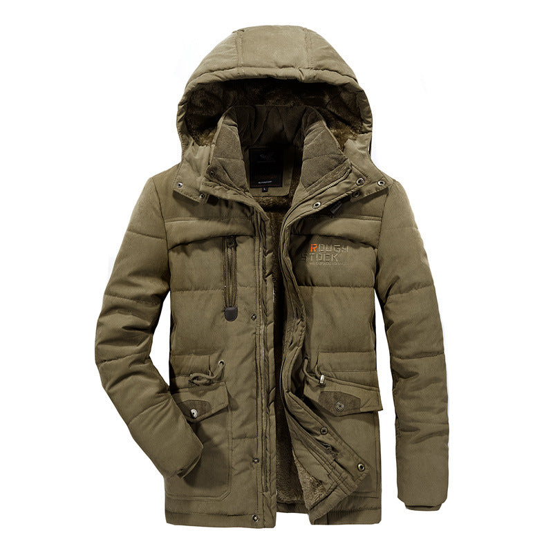 Herren wattierte Parka mit Kapuze und Teddyfutter Multitaschen Drune