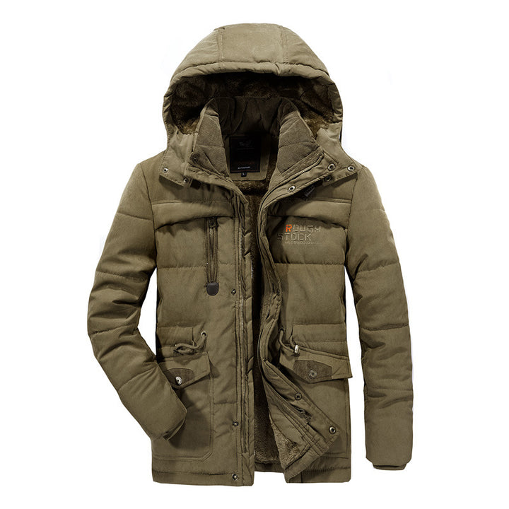 Herren wattierte Parka mit Kapuze und Teddyfutter Multitaschen Drune