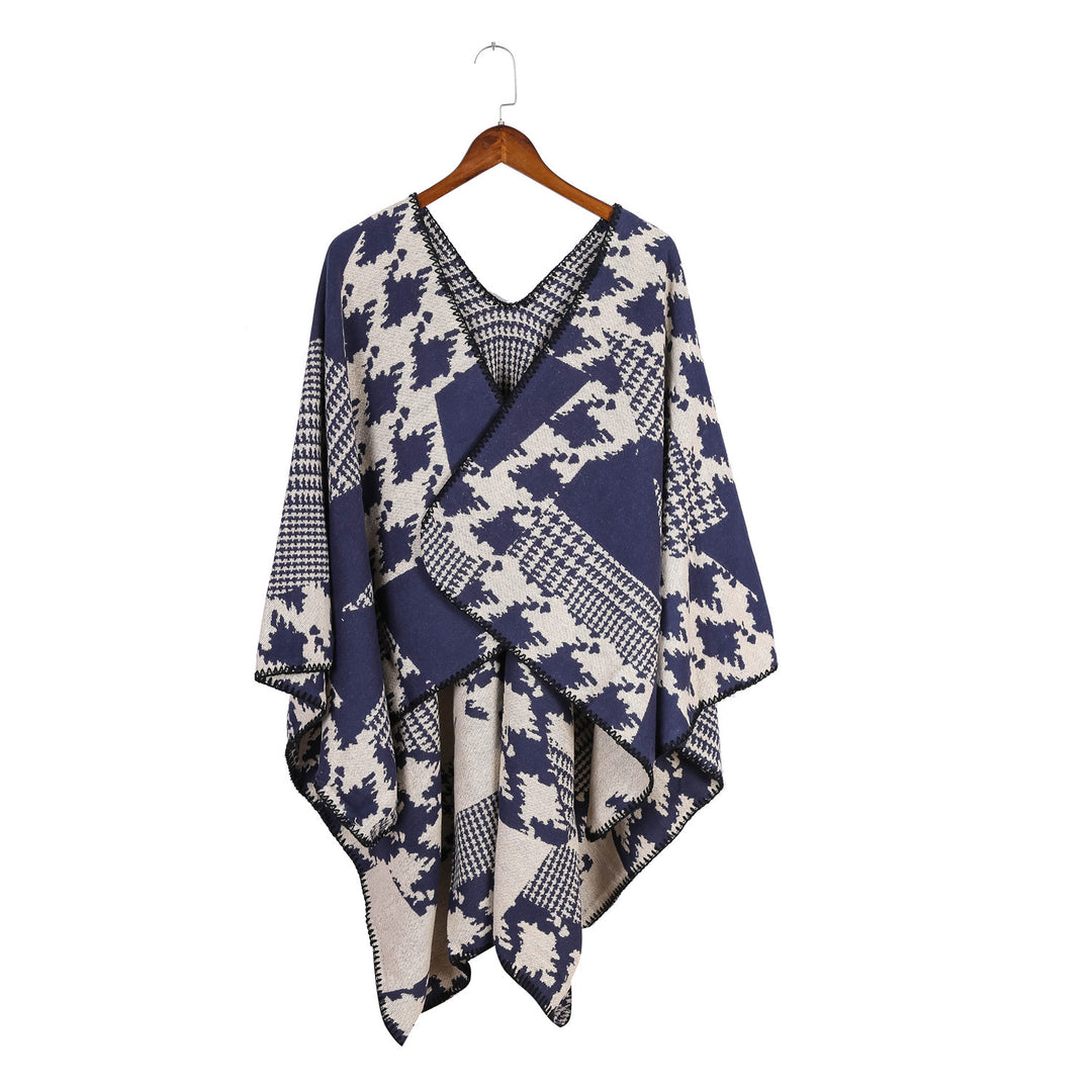 Damen Cape‑Poncho im Ruana‑Schnitt mit dekorativer Kettelkante und zweifarbiger Jacquardstruktur Drune