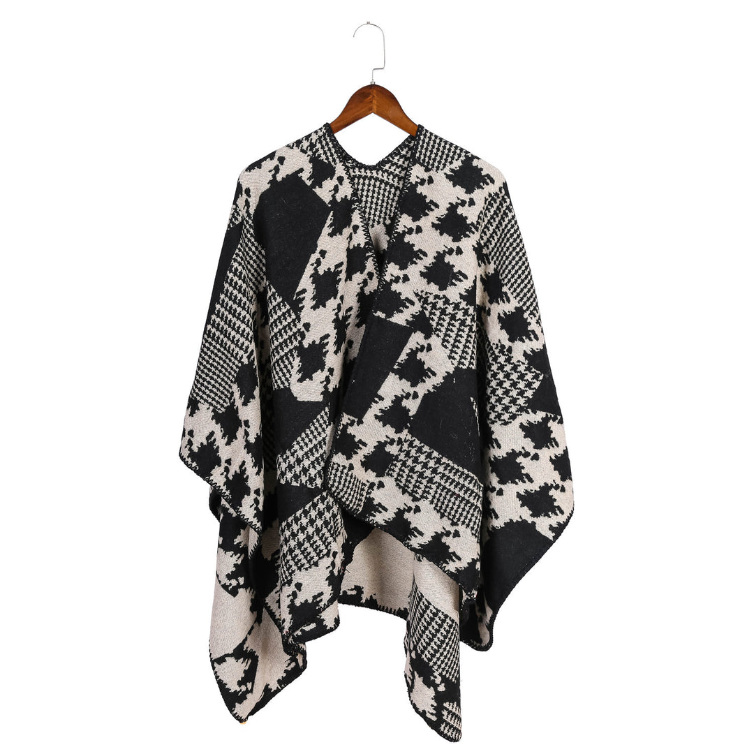 Damen Cape‑Poncho im Ruana‑Schnitt mit dekorativer Kettelkante und zweifarbiger Jacquardstruktur Drune