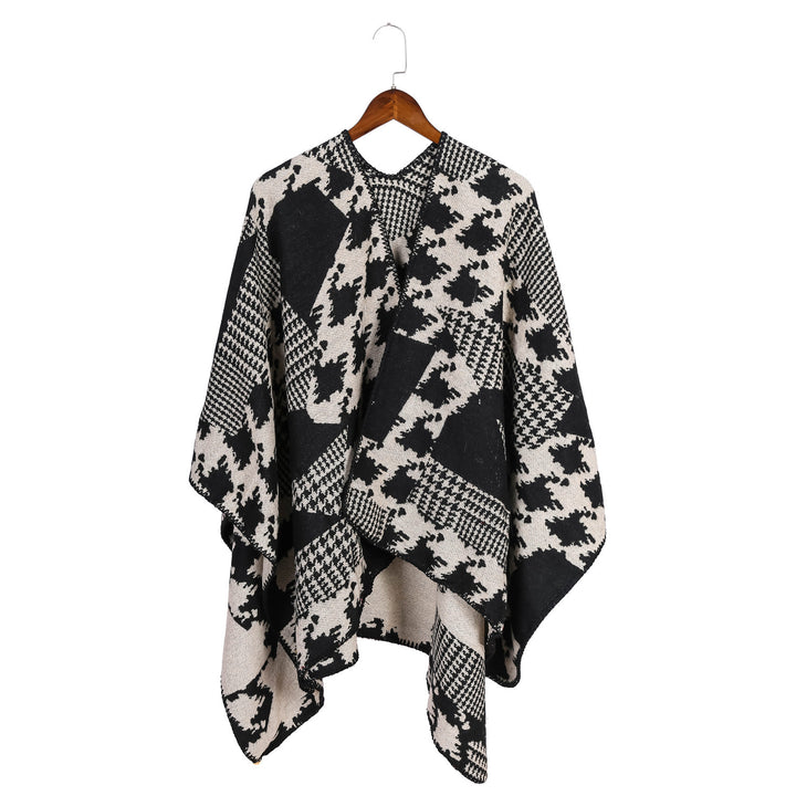 Damen Cape‑Poncho im Ruana‑Schnitt mit dekorativer Kettelkante und zweifarbiger Jacquardstruktur Drune
