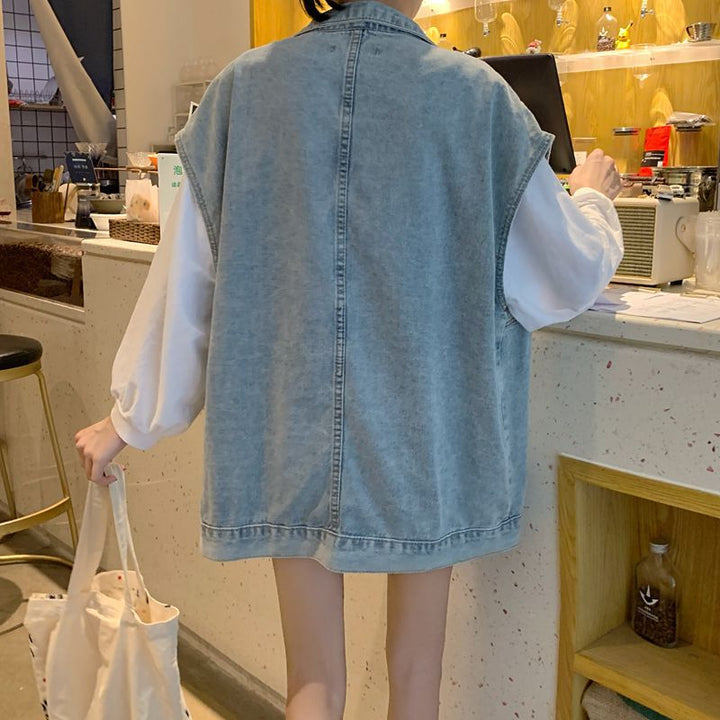 Damen lässige Denim-Weste mit großzügigen Taschen Drune