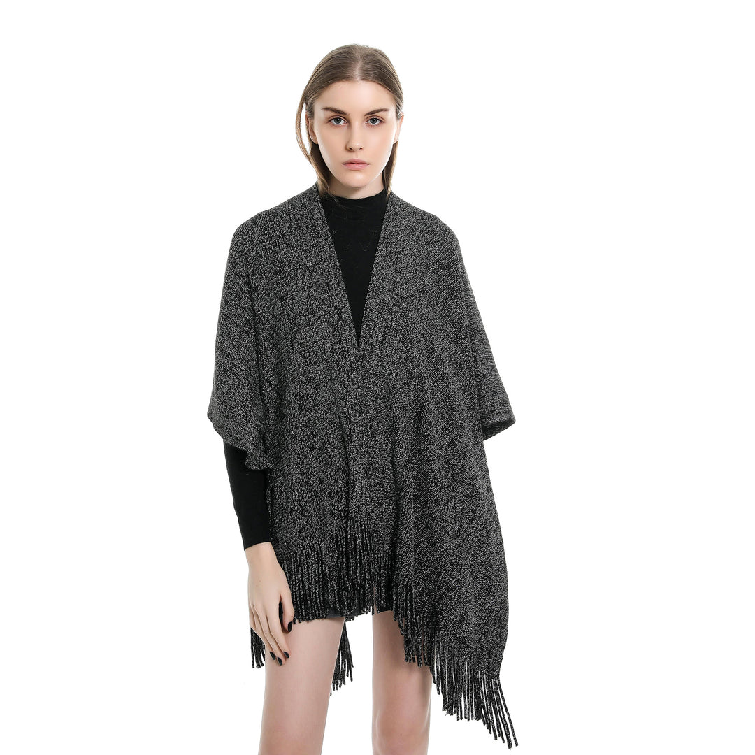 Damen Oversize-Strickruana mit Glitzerfaden und Fransen Drune