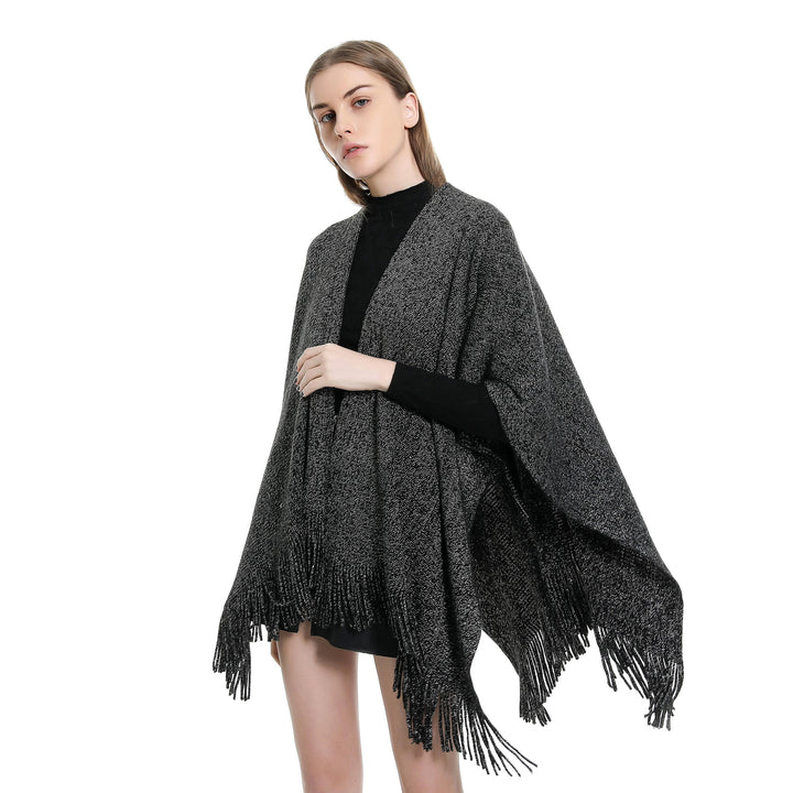Damen Oversize-Strickruana mit Glitzerfaden und Fransen Drune