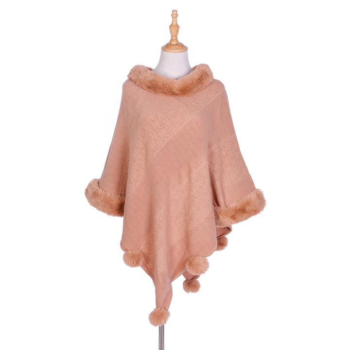 Damen Ruana-Poncho mit Kunstfellbesatz, Kaschmir-Touch und Bommel-Saum Drune