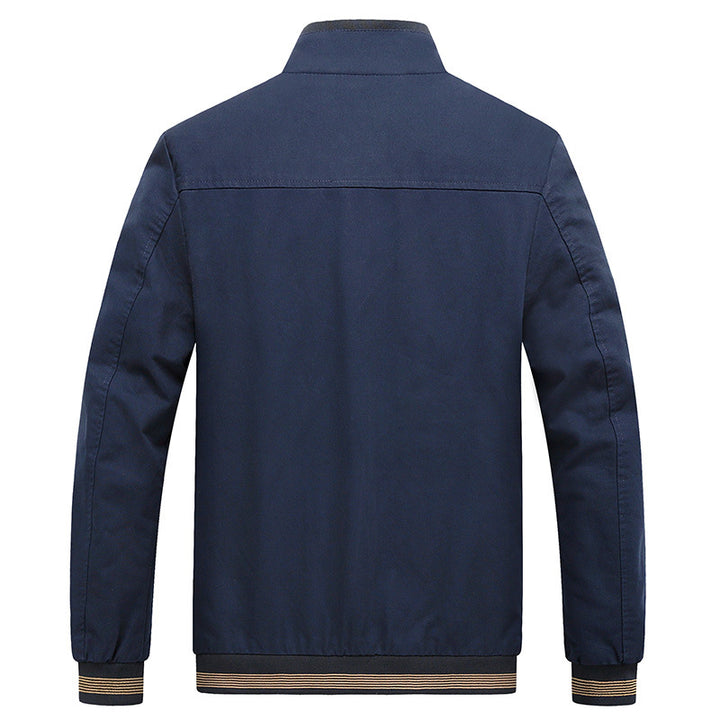 Herren Leichte Harrington-Jacke mit Stehkragen, verdecktem Reißverschluss, gestreiften Rippbündchen & gemustertem Innenfutter Drune