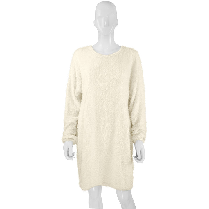 Damen Kuscheliges Oversize Plüsch-Kleid mit Rundhalsausschnitt Drune