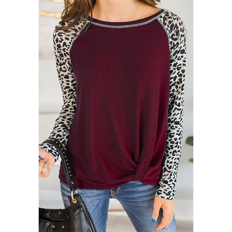 Damen Oberteil mit asymmetrischem Knotendesign und modischen Animal-Print-Ärmeln Drune