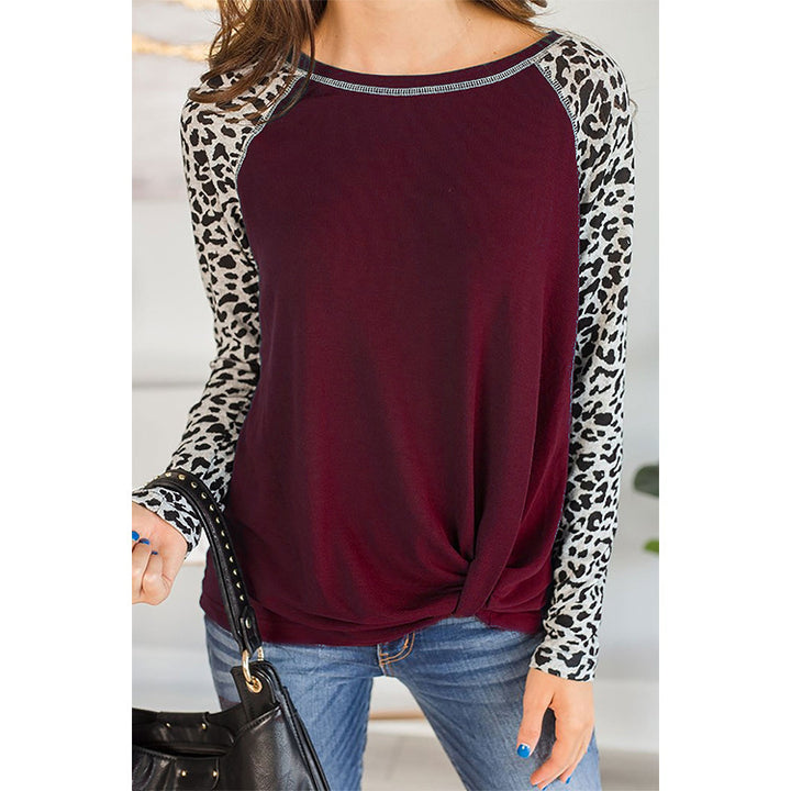 Damen Oberteil mit asymmetrischem Knotendesign und modischen Animal-Print-Ärmeln Drune