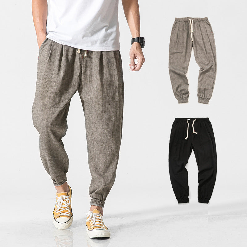 Herren nan leichte Leinenhose mit Tunnelzug und elastischen Bündchen Drune