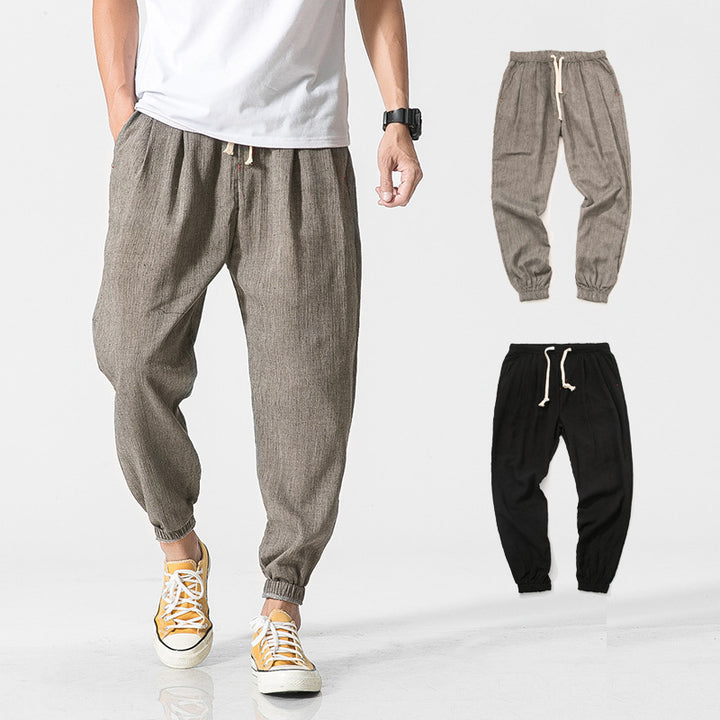 Herren nan leichte Leinenhose mit Tunnelzug und elastischen Bündchen Drune