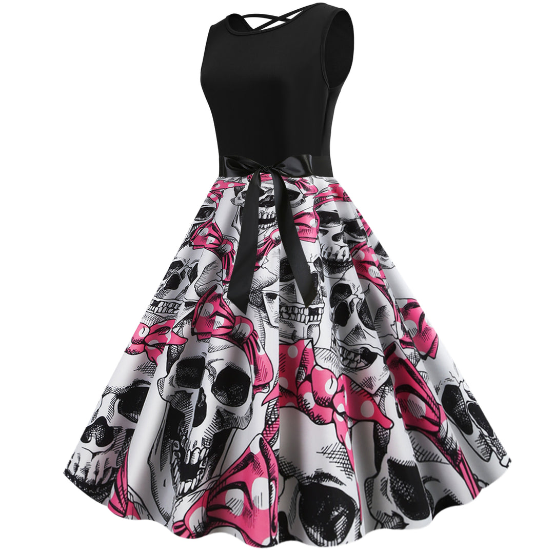 Damen Rockabilly Kleid mit Totenkopf-Motiv und voluminösem Rock Drune