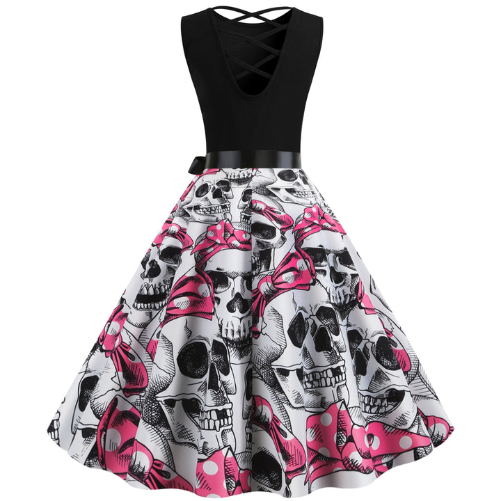 Damen Rockabilly Kleid mit Totenkopf-Motiv und voluminösem Rock Drune