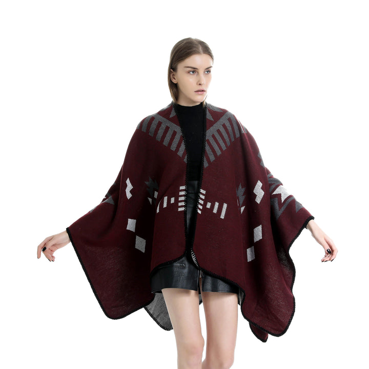 Damen Jacquard-Ruana-Umhang mit geometrischem Muster und Wendefinish Drune