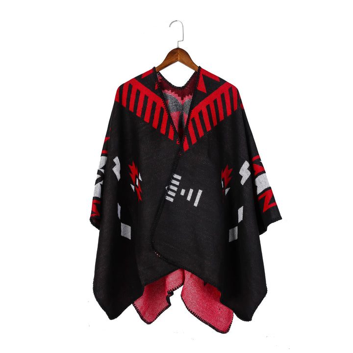 Damen Jacquard-Ruana-Umhang mit geometrischem Muster und Wendefinish Drune