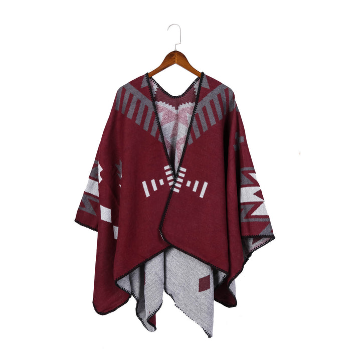 Damen Jacquard-Ruana-Umhang mit geometrischem Muster und Wendefinish Drune
