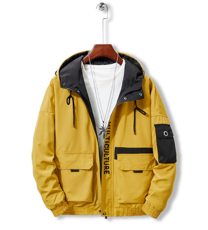 Herren Utility-Kapuzenshelljacke mit Multifachtaschen und kontrastgefütterter Kapuze Drune