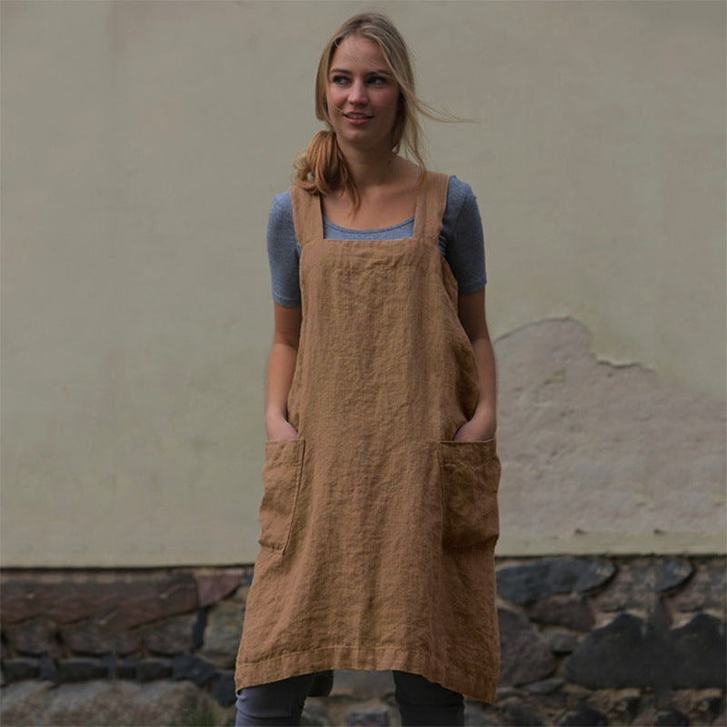 Leichtes Damenkleid aus Baumwolle und Leinen mit Taschen Drune