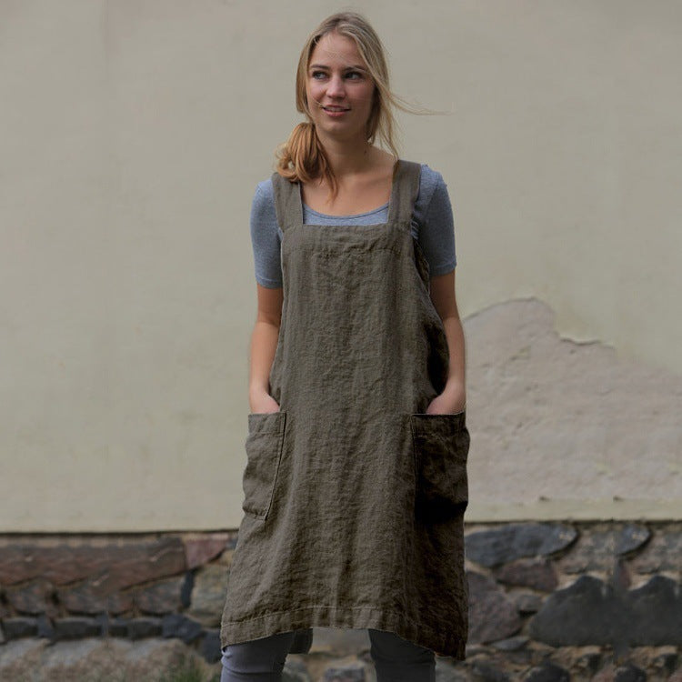 Leichtes Damenkleid aus Baumwolle und Leinen mit Taschen Drune