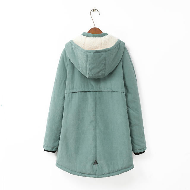 Damen nan gefütterter Winterparka mit Teddyfutter, Kapuze und verdeckter Reißverschlussblende Drune