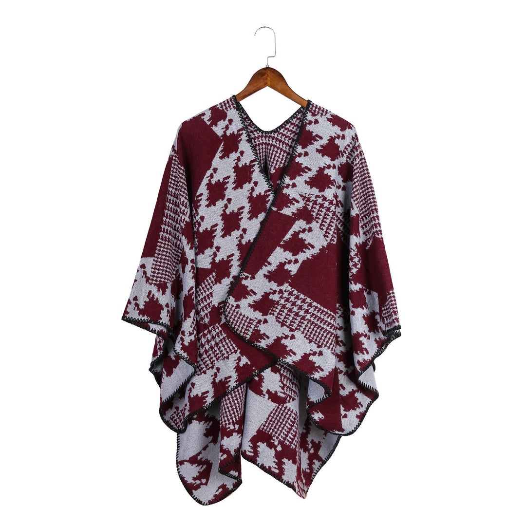 Damen Cape‑Poncho im Ruana‑Schnitt mit dekorativer Kettelkante und zweifarbiger Jacquardstruktur Drune
