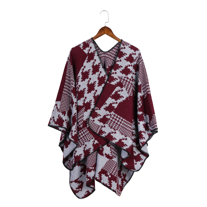 Damen Cape‑Poncho im Ruana‑Schnitt mit dekorativer Kettelkante und zweifarbiger Jacquardstruktur Drune