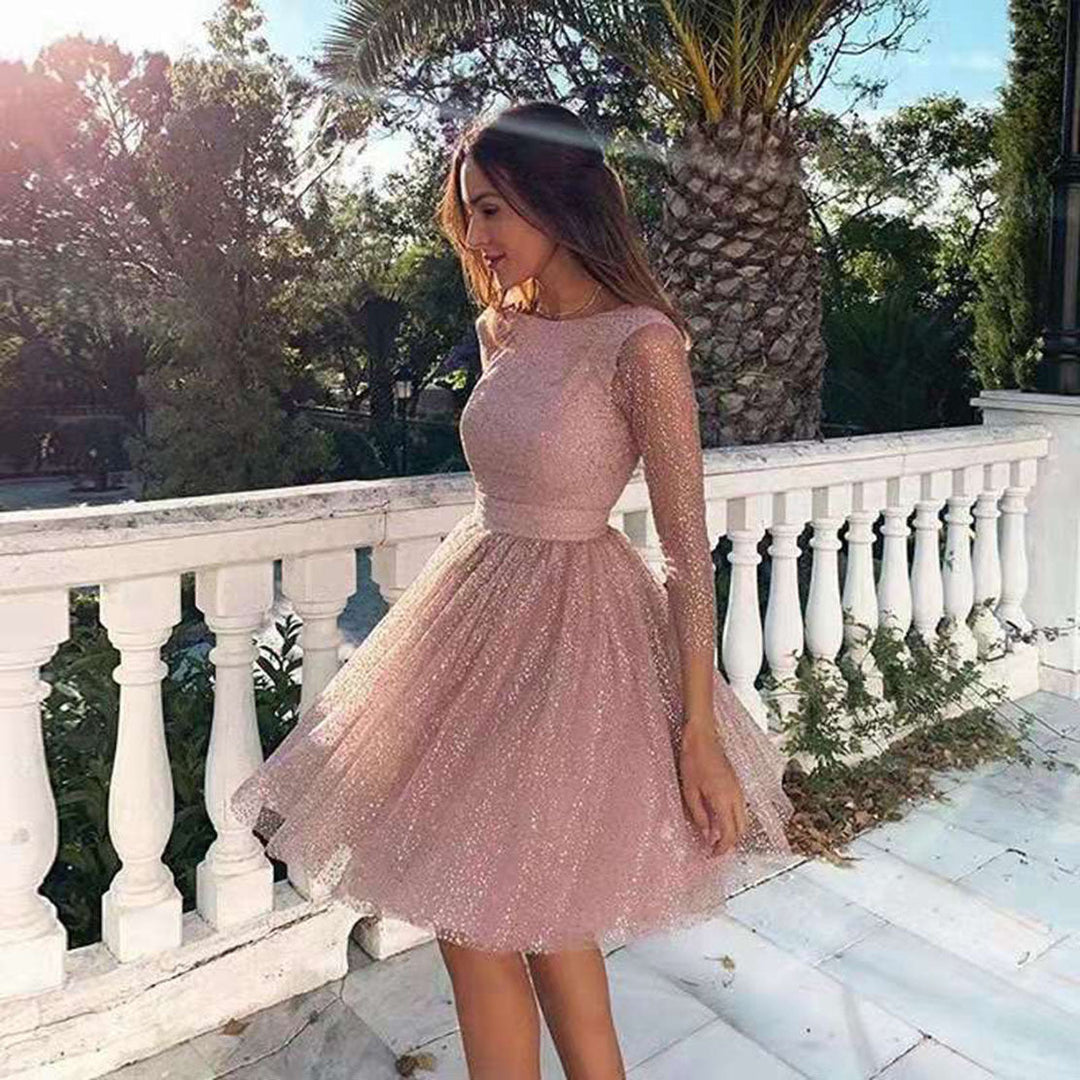 Damen Elegantes Tüllkleid mit Transparenten Ärmeln Drune