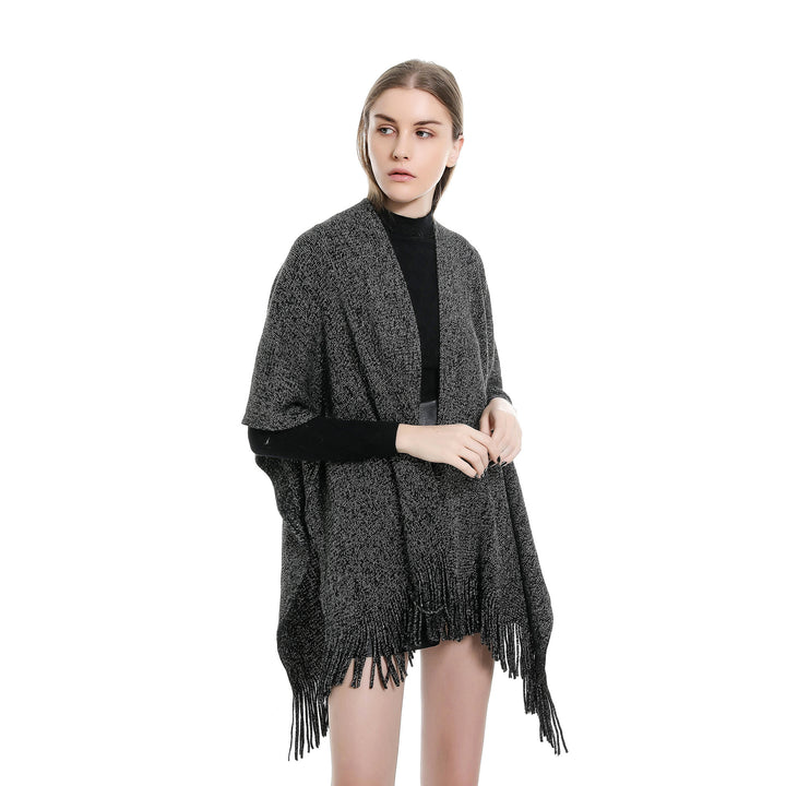 Damen Oversize-Strickruana mit Glitzerfaden und Fransen Drune