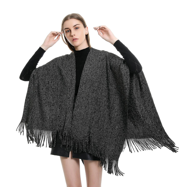 Damen Oversize-Strickruana mit Glitzerfaden und Fransen Drune