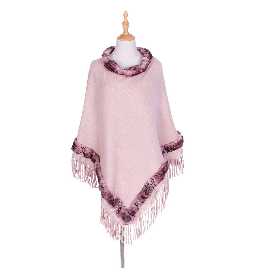 Damen Eleganter Wollmix‑Poncho mit Kunstfellbesatz und Fransensaum Drune