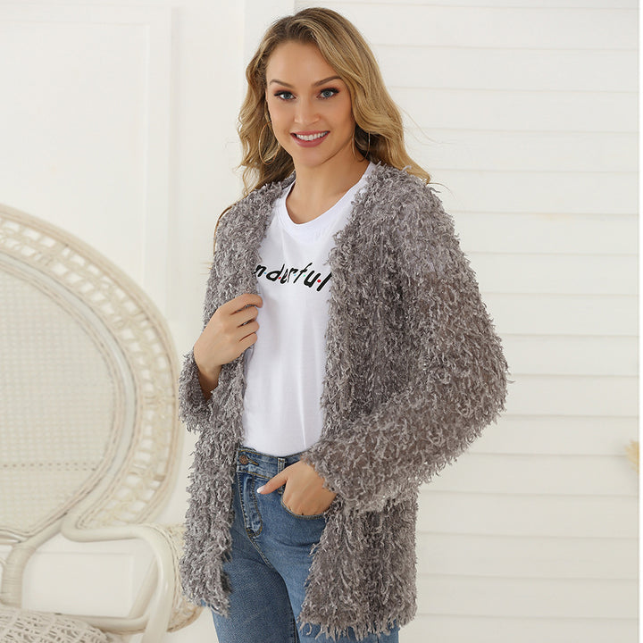 Damen Flauschiger Shaggy-Cardigan mit offener Front & lockerer Passform Drune