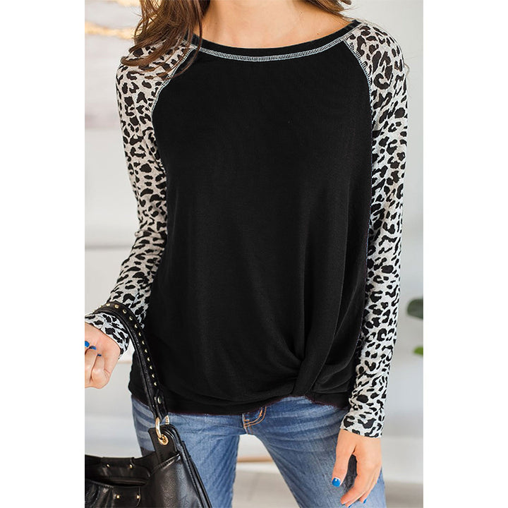 Damen Oberteil mit asymmetrischem Knotendesign und modischen Animal-Print-Ärmeln Drune