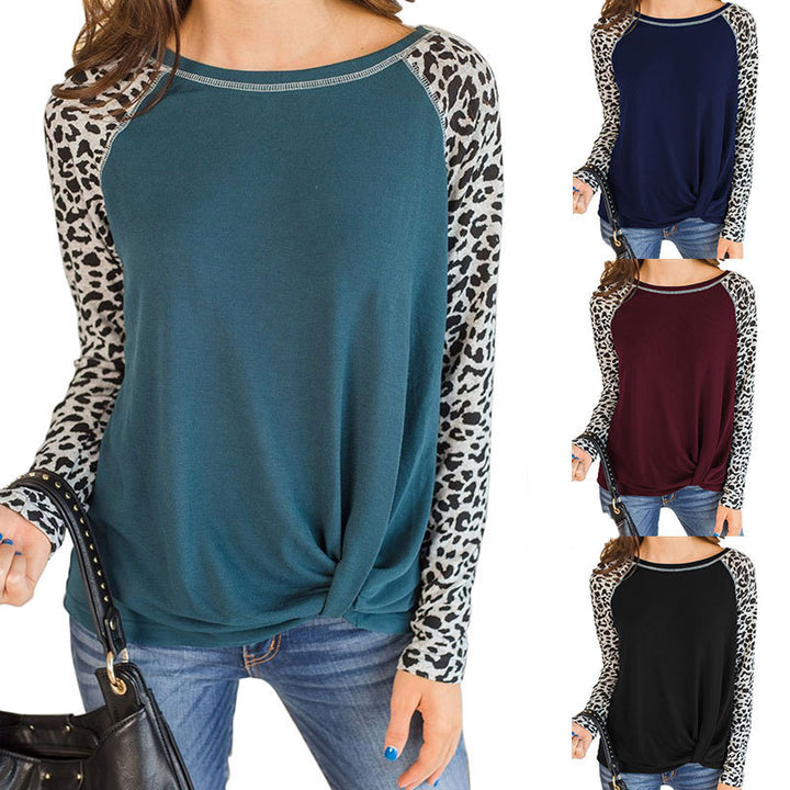 Damen Oberteil mit asymmetrischem Knotendesign und modischen Animal-Print-Ärmeln Drune