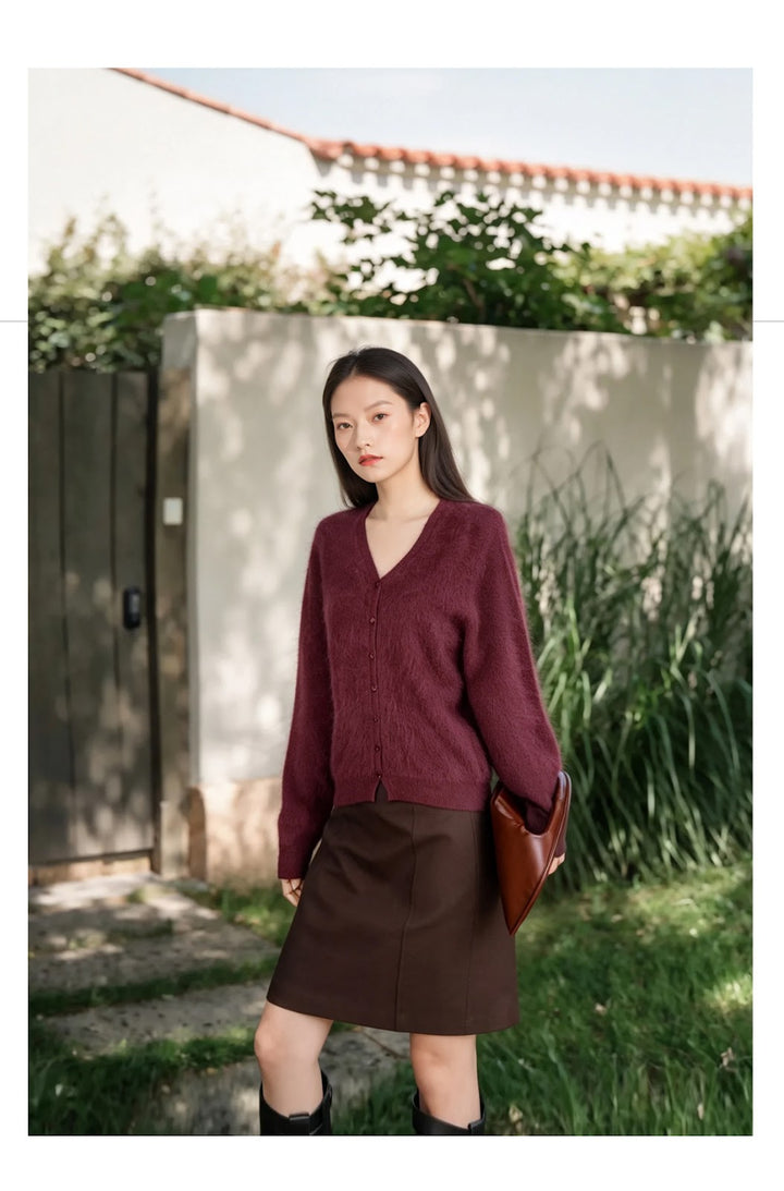 Damen-Strickjacke, Rundhals, aufgeraut