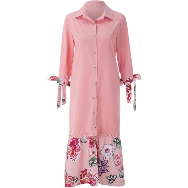Drune | Maxikleid mit Knopfleiste und Blumenmuster am Saum