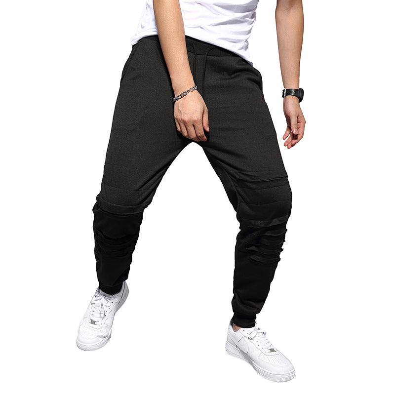 Herren Jogginghose mit tiefem Schritt, Distressed-Knieeinsatz und schmal zulaufendem Bein Drune