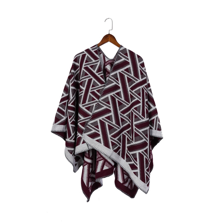 Damen Oversize-Ruana mit geometrischem Jacquard und Ziernaht Drune