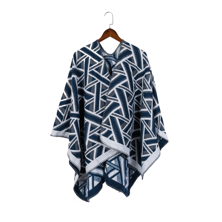 Damen Oversize-Ruana mit geometrischem Jacquard und Ziernaht Drune