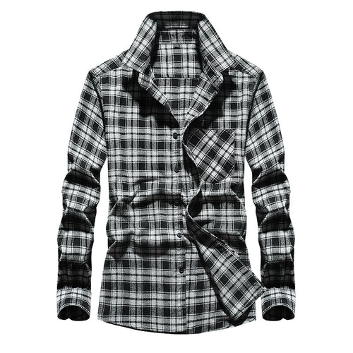 Herren Karo-Flanellhemd Langarm Baumwollmix mit Brusttasche und Kentkragen Drune