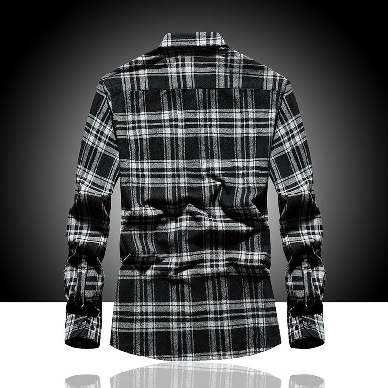 Herren Karo-Flanellhemd Langarm Baumwollmix mit Brusttasche und Kentkragen Drune