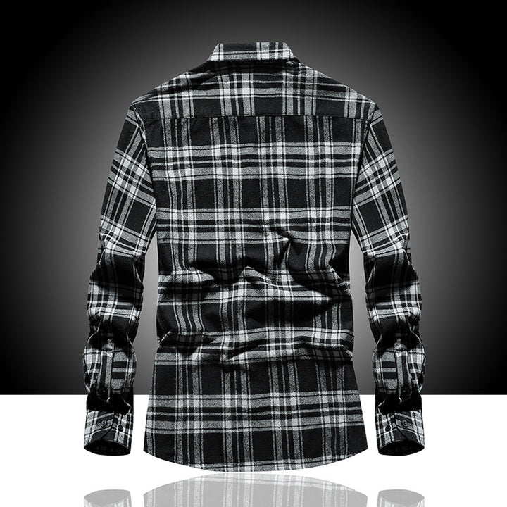 Herren Karo-Flanellhemd Langarm Baumwollmix mit Brusttasche und Kentkragen Drune