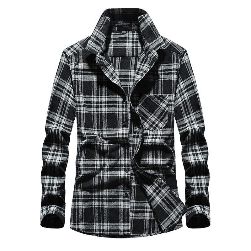 Herren Karo-Flanellhemd Langarm Baumwollmix mit Brusttasche und Kentkragen Drune