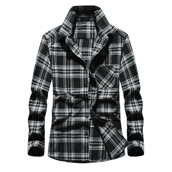 Herren Karo-Flanellhemd Langarm Baumwollmix mit Brusttasche und Kentkragen Drune