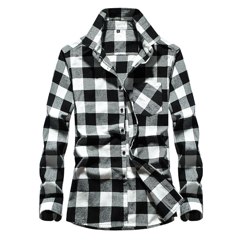 Herren Karo-Flanellhemd Langarm Baumwollmix mit Brusttasche und Kentkragen Drune