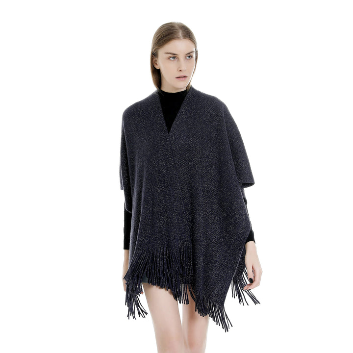 Damen Oversize-Strickruana mit Glitzerfaden und Fransen Drune