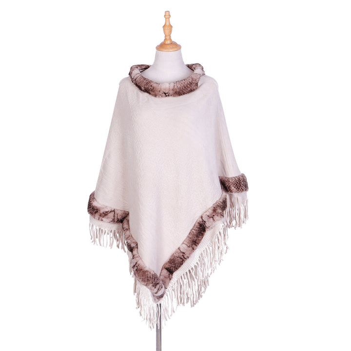 Damen Eleganter Wollmix‑Poncho mit Kunstfellbesatz und Fransensaum Drune